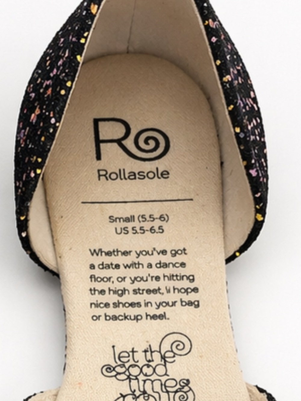 Rollasole Glitter D’Orsay Flats Womens Size Small 5.5-6 Black Sparkle Shoes - Picture 2 of 5